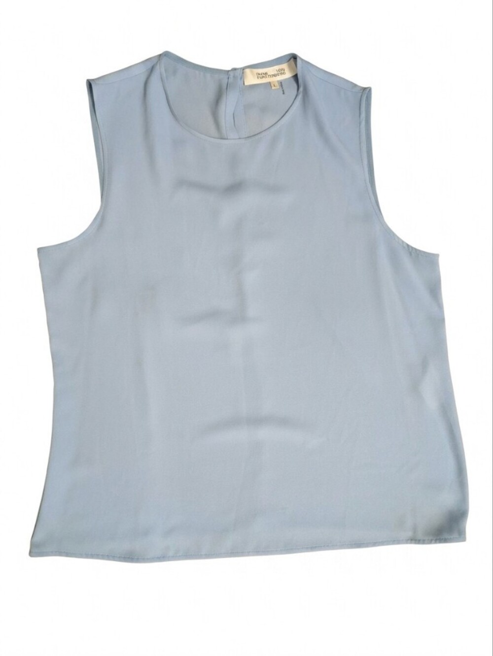 Diane von Furstenberg DVF Blue Sleeveless Blouse L Shell Tank Solid Minimalist